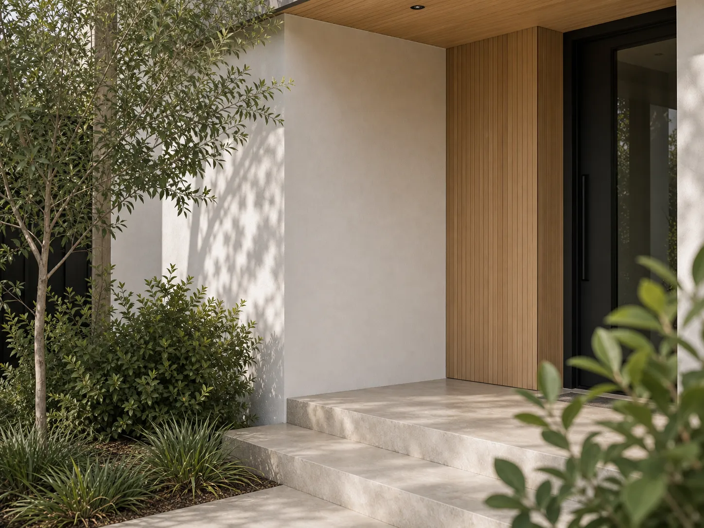 Modern sheltered entry porch detail