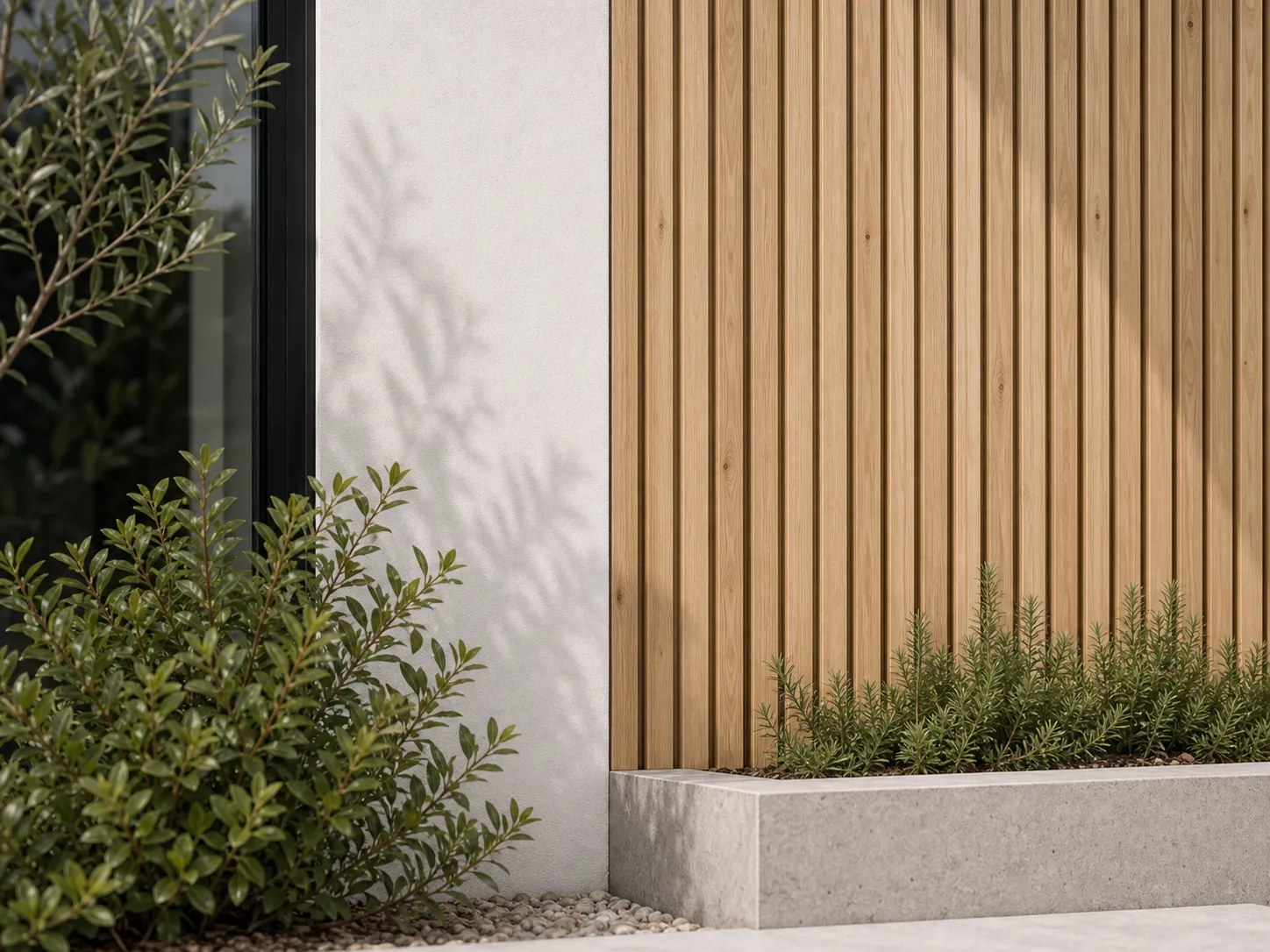 Sunlit residential entry corridor detail
