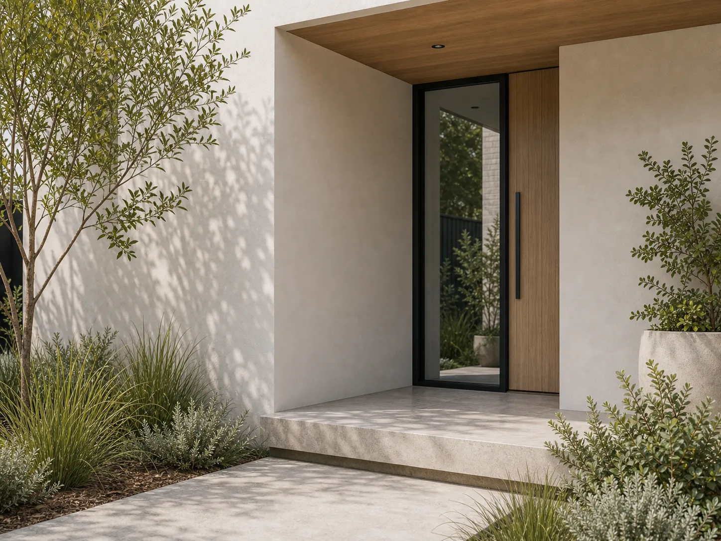 Garden path and rendered wall detail