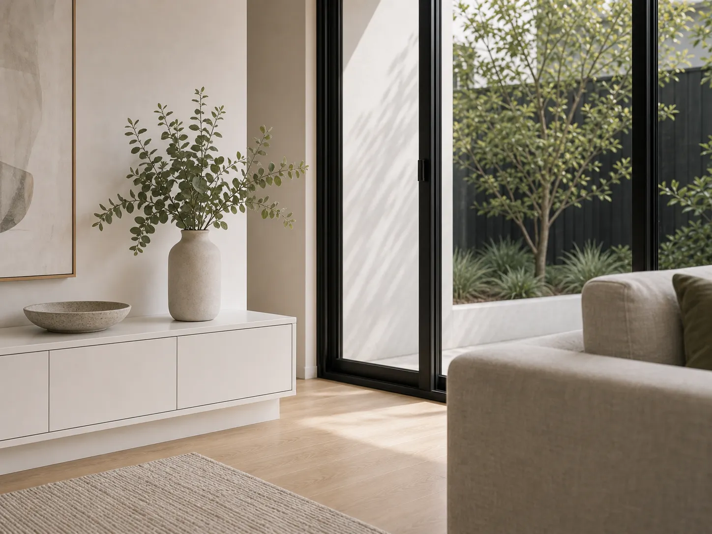 Bright residential living corner detail