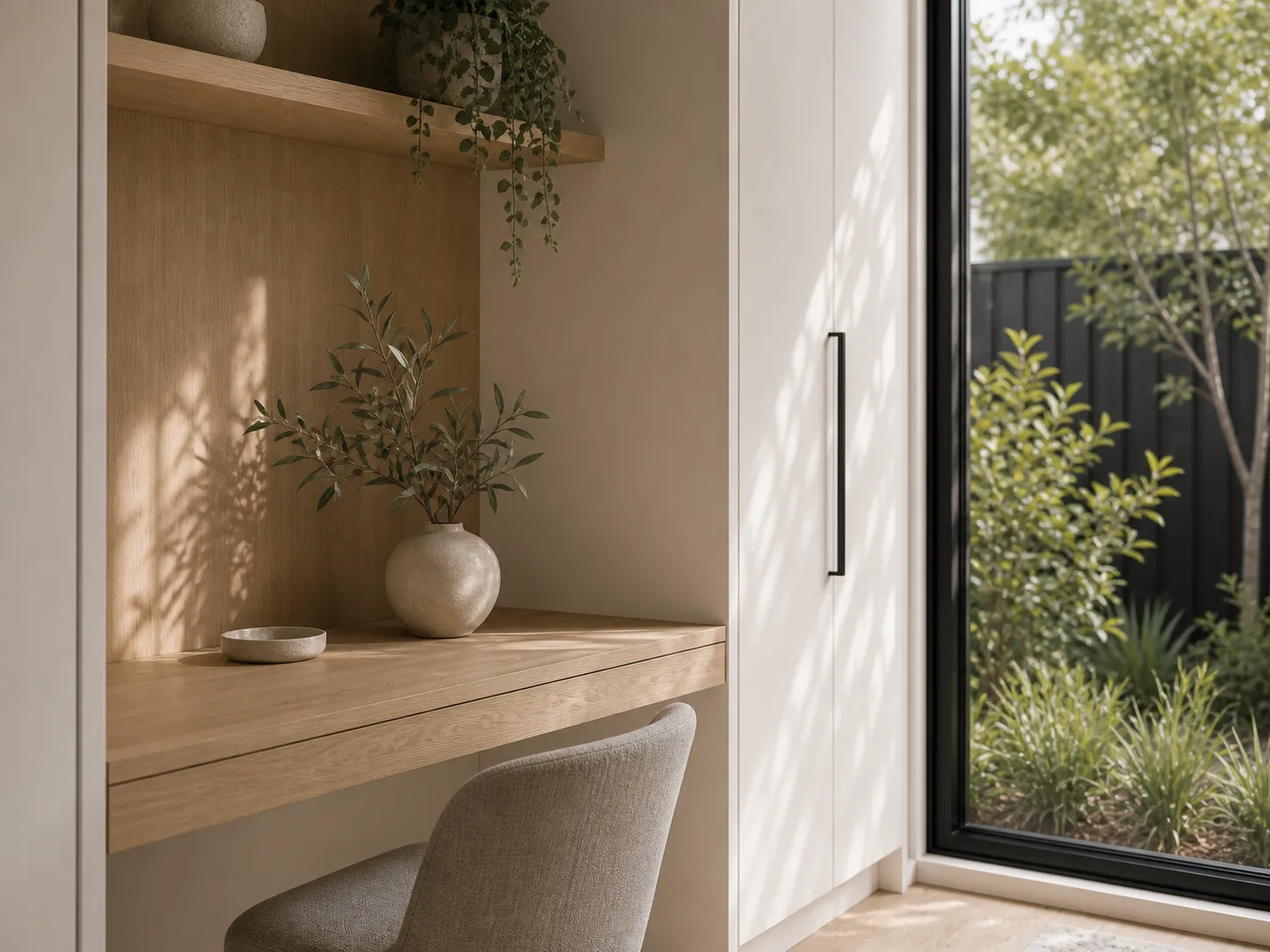 Sunlit residential study alcove detail