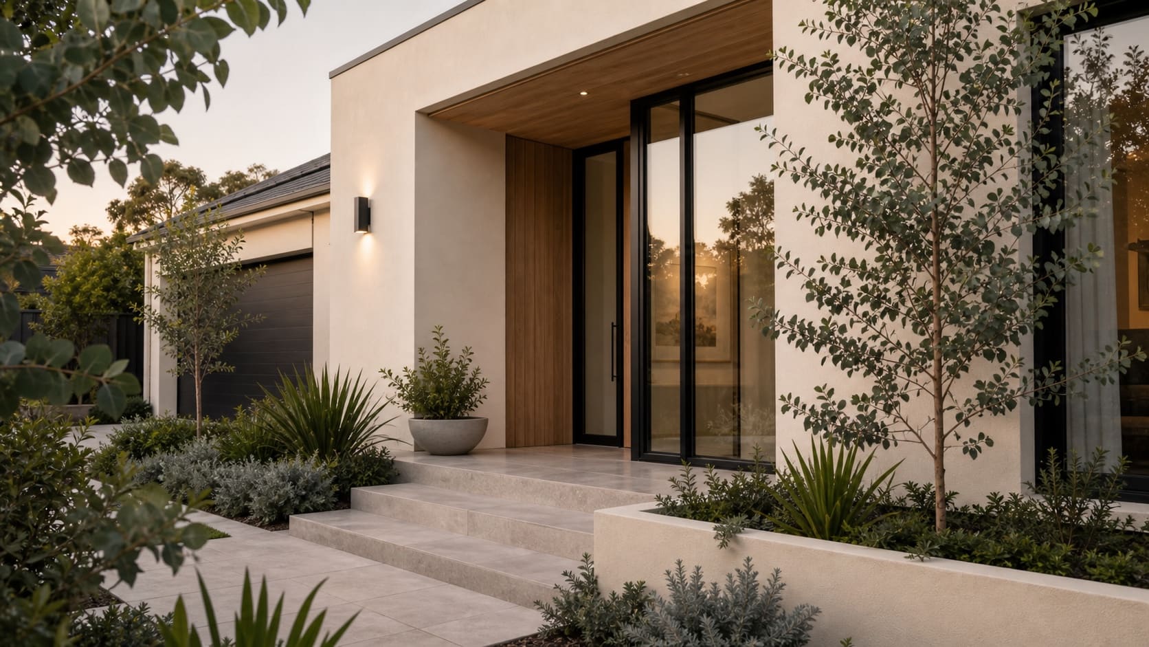Modern home entry and garden