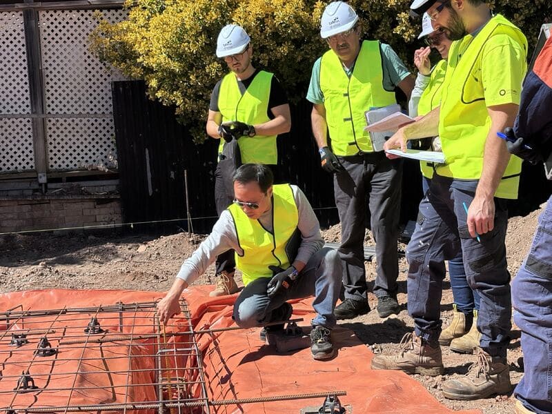 TAFE SA students on site at Vista project with foundation reinforcement mesh visible